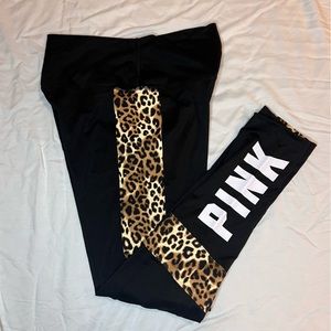 Victoria Secret PINK black yoga leggings with leopard print